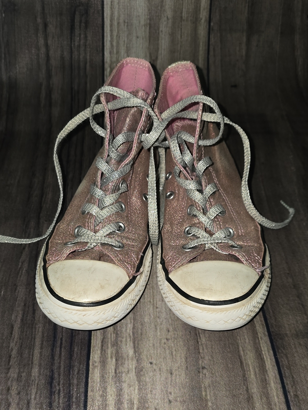 Pink and Silver Glityer Lace-Up Kids/Womens Converse